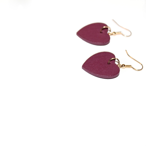 *2 for $15* Purple Heart Wood Drop Earrings - Picture 3 of 4